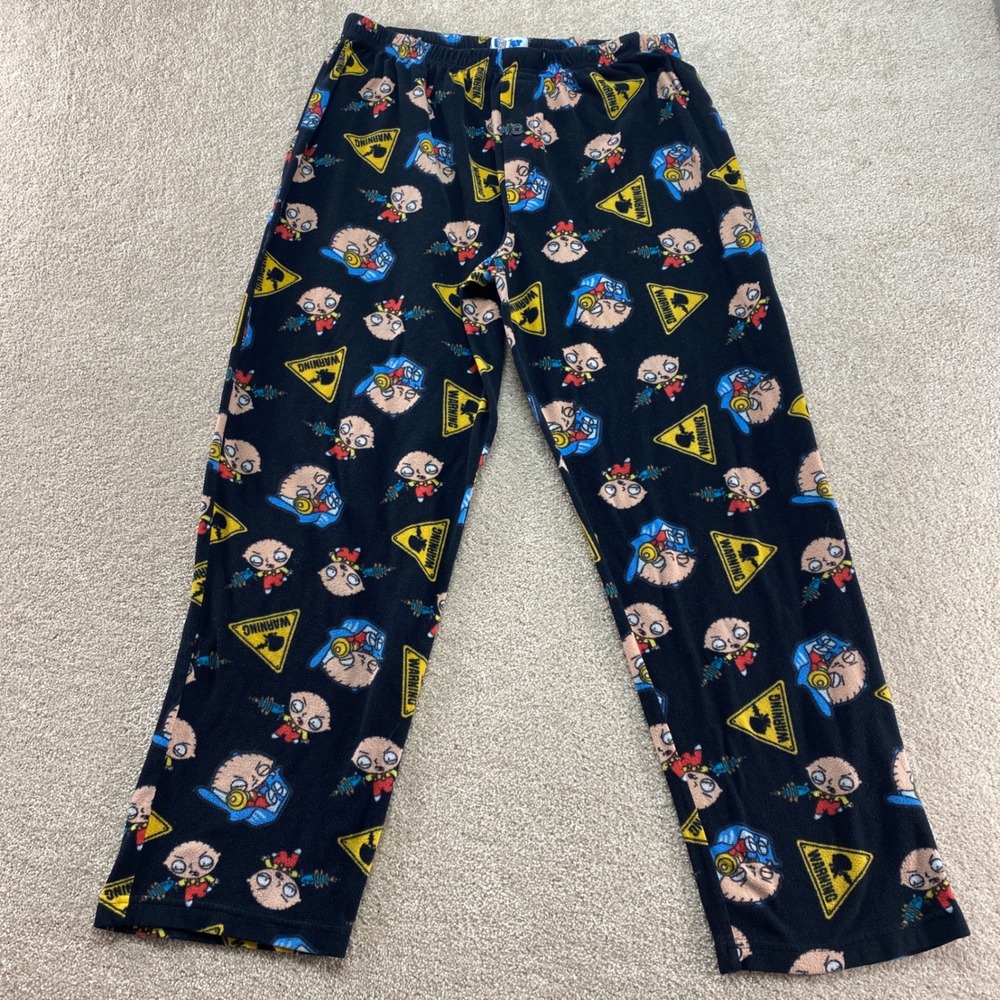 Family Guy Pajama Pants Mens Large‎ Black Stewie Griffin Fleece Lounge Sleepwear